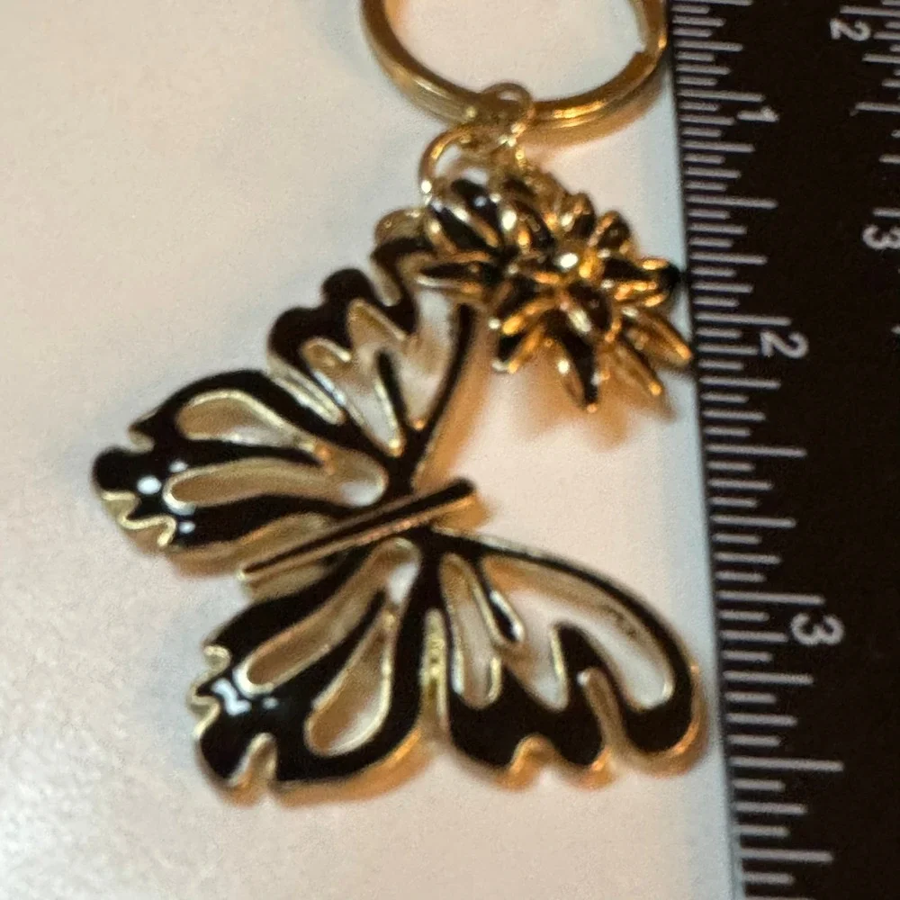 Butterfly Keychain Gold Tone Flower‎ Charm Purse Bag Accessory